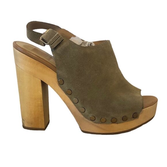 DOLCE VITA Sadey Heels Women’s Size 8.5 US Green/Tan Peep Toe Shoes Slingback - Picture 1 of 13